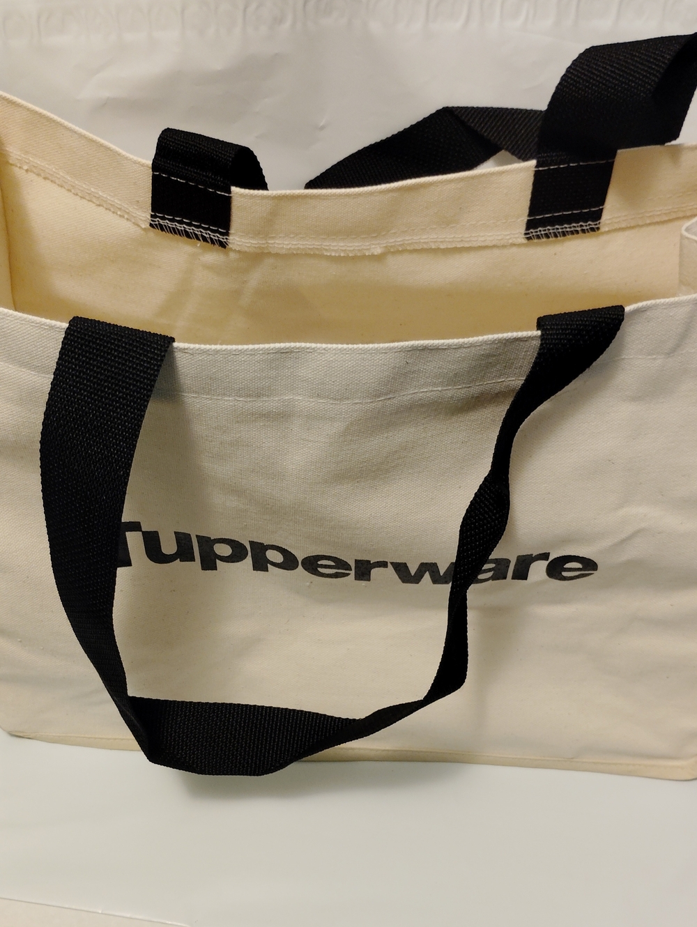 Tupperware Promotional Consultant Logo Cream Canvas Tote Bag with Black Handles! - Picture 3 of 16
